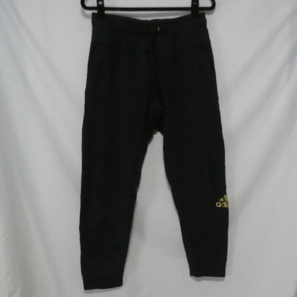 ADIDAS | medium | Textured Black Sweatpants | Printed Gold Adidas Logo On Leg